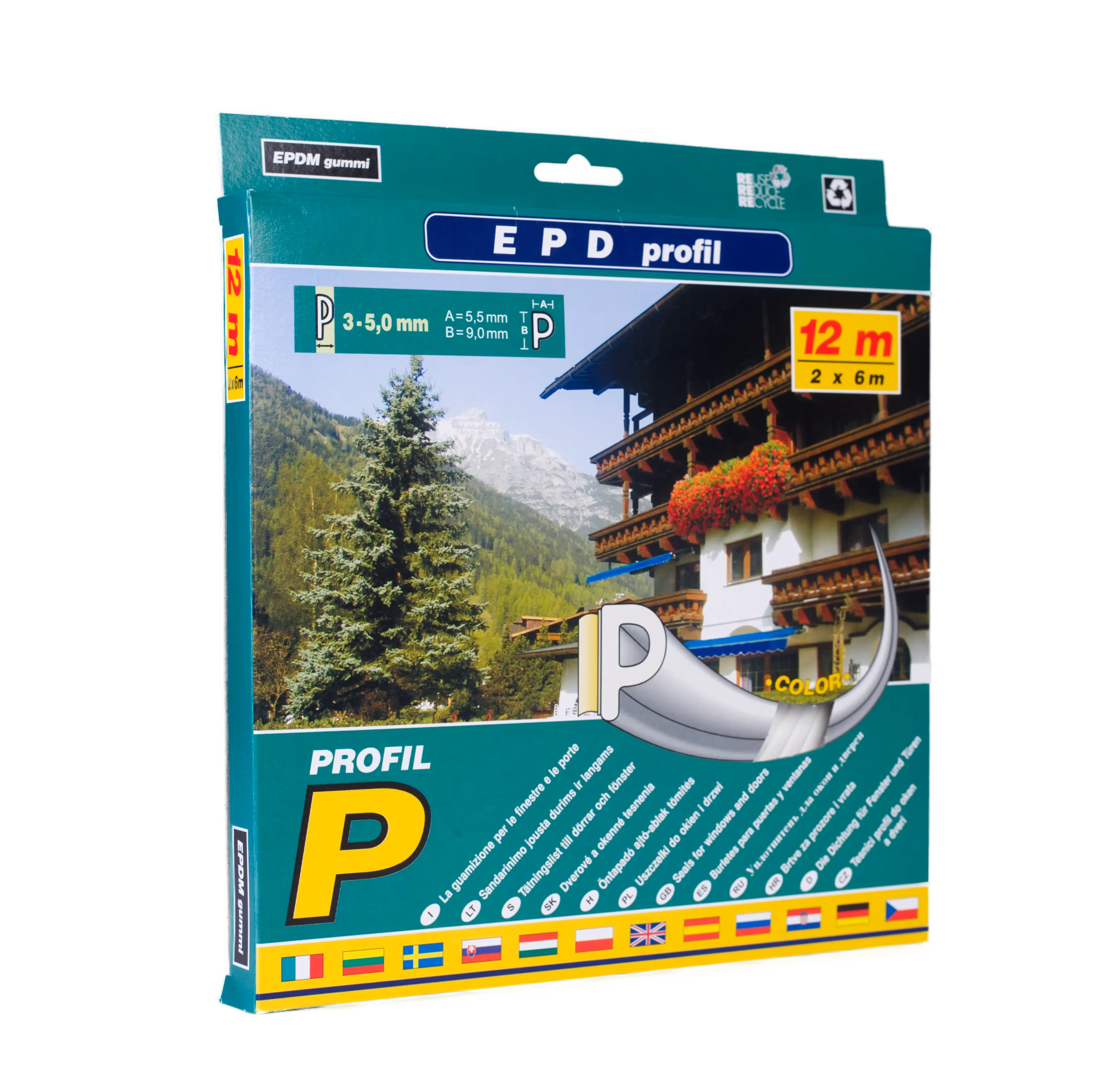 Rolka uszczelki EPDM Profil P 12m do okien i drzwi