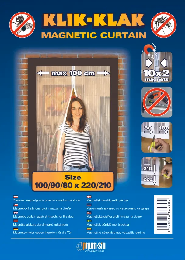 Zasłona magnetyczna na drzwi 100x220 cm zamontowana na drzwiach balkonowych